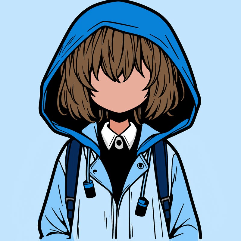 little anime girl in a raincoat her hair is covering her eyes she has a lighter