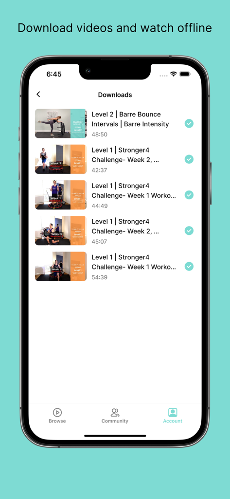 JumpSport Fitness TV app downloads screen showing offline trampoline workout videos