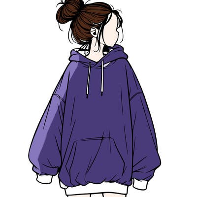 realistic girl with a oversized sweatshirt on and a bun