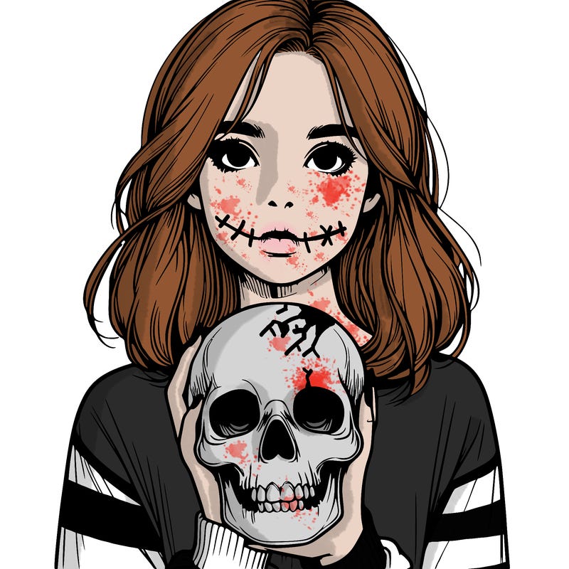 realistic girl holding a skull
