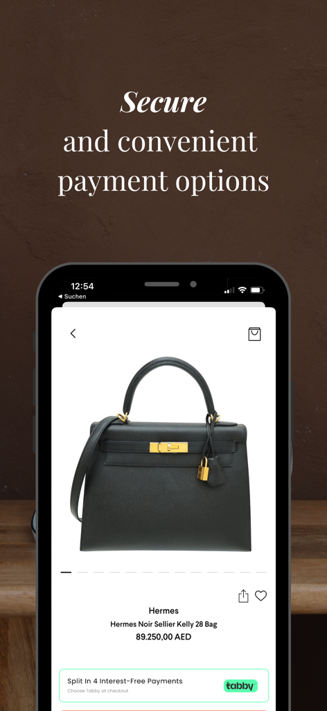 THE CLOSET - The Closet app showing a black Hermes Kelly bag and flexible payment options