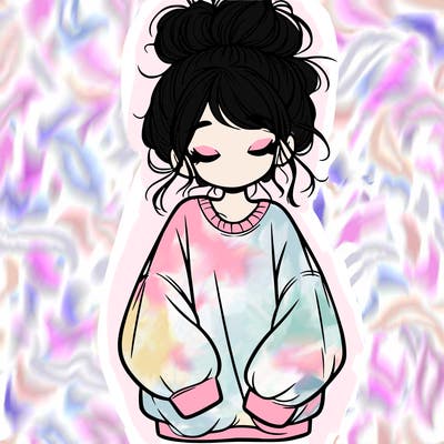 girl with baggy sweatshirt and messy bun