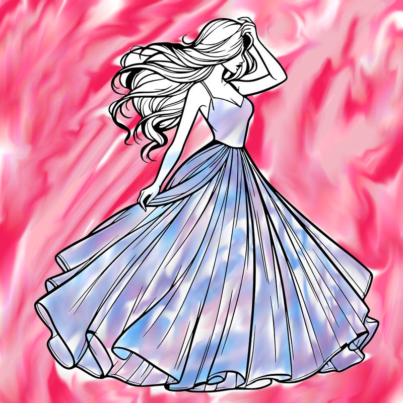 realistic woman with dress flowing in the wind