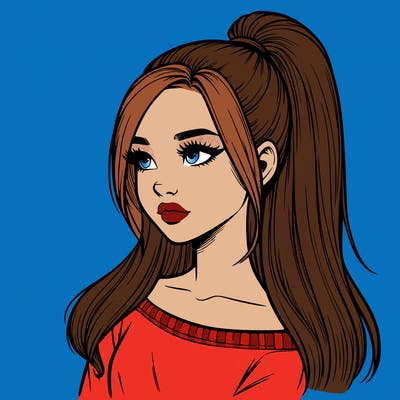 realistic girl with a high ponytail