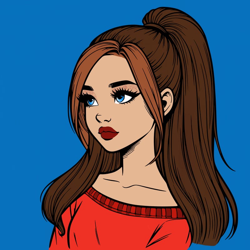 realistic girl with a high ponytail