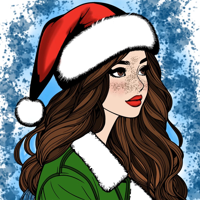 realistic girl in santa hat
