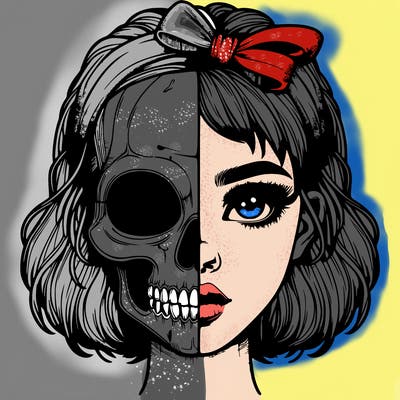 realistic girl with half skull mask