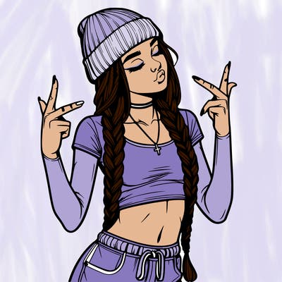 realistic teenage girl with braids and a beanie and crop top doing 🫶🏼