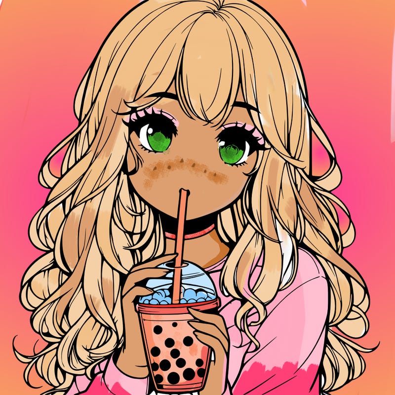 realistic girl drink a boba