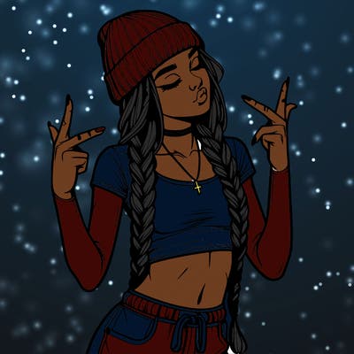 realistic teenage girl with braids and a beanie and crop top doing 🫶🏼