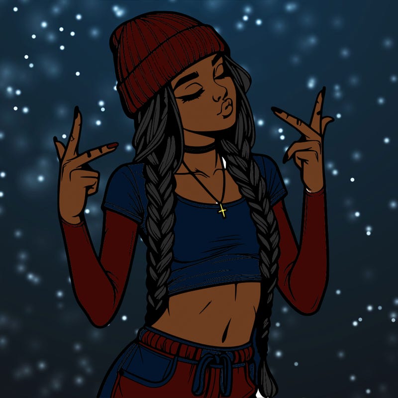 realistic teenage girl with braids and a beanie and crop top doing 🫶🏼