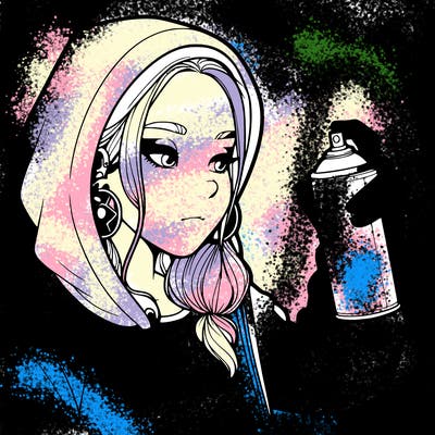 a realistic girl, spray painting