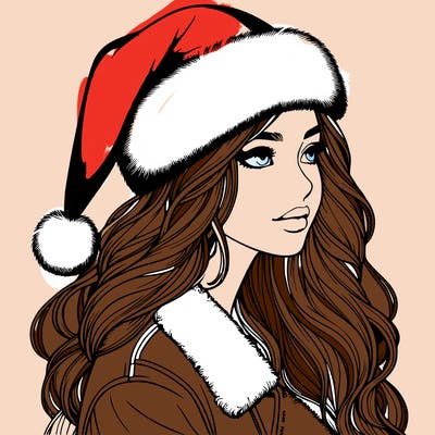 realistic girl in santa hat