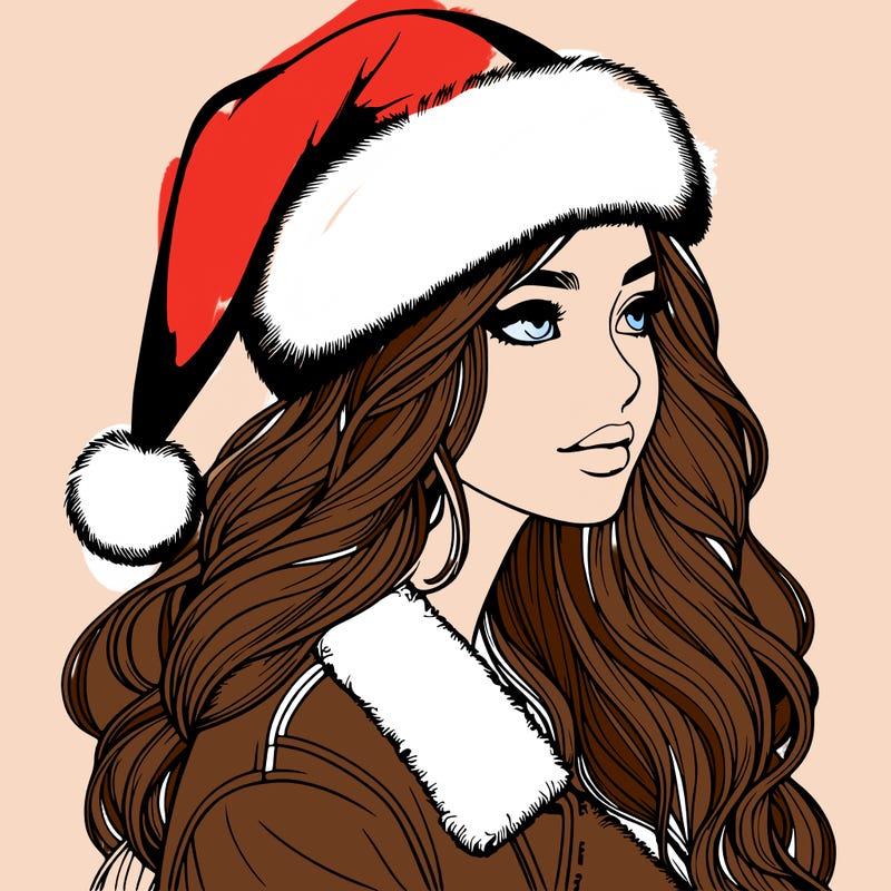 realistic girl in santa hat