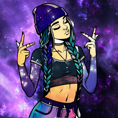 realistic teenage girl with braids and a beanie and crop top doing 🫶🏼