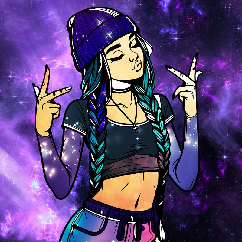 realistic teenage girl with braids and a beanie and crop top doing 🫶🏼