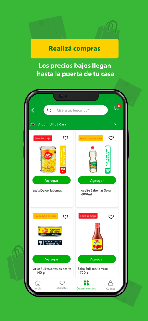 Maxi Palí - Maxi Pali mobile app interface showing a variety of grocery products and home delivery options