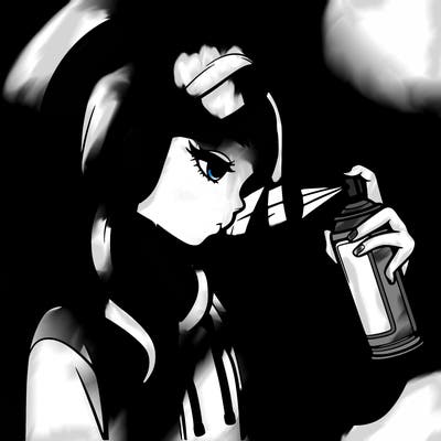 a realistic girl spray painting