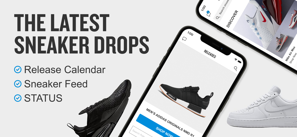 Finish Line – Shop Exclusive - Interfaz de la app Finish Line mostrando los últimos lanzamientos de zapatillas y las recompensas del programa de fidelidad STATUS
