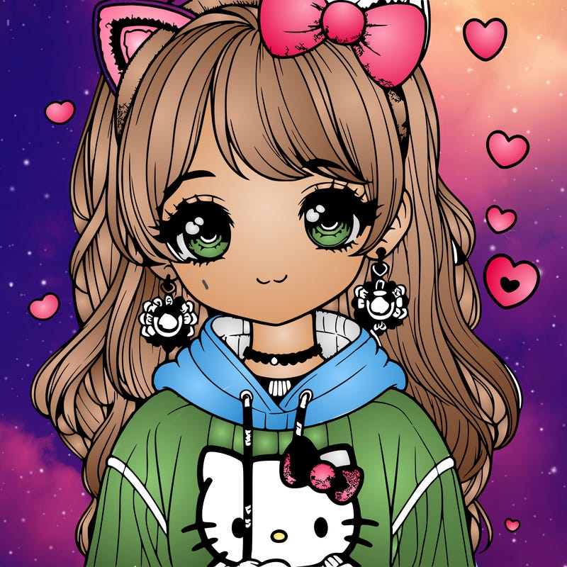 cute realistic girl with a hello kitty sweater and earrings