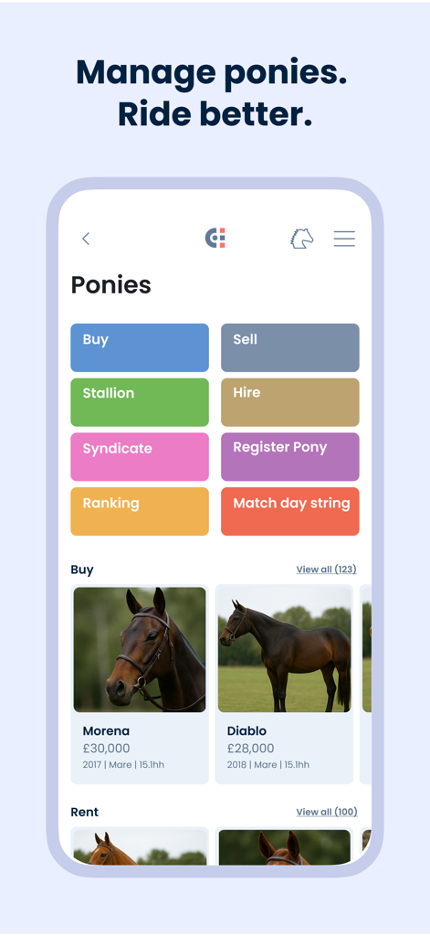 ChukkerApp - ChukkerApp mobile interface for managing polo ponies including options for buying selling and hiring horses