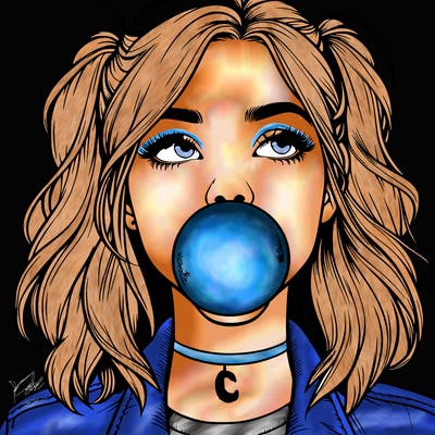 realististic girl blowing bubble -gum
