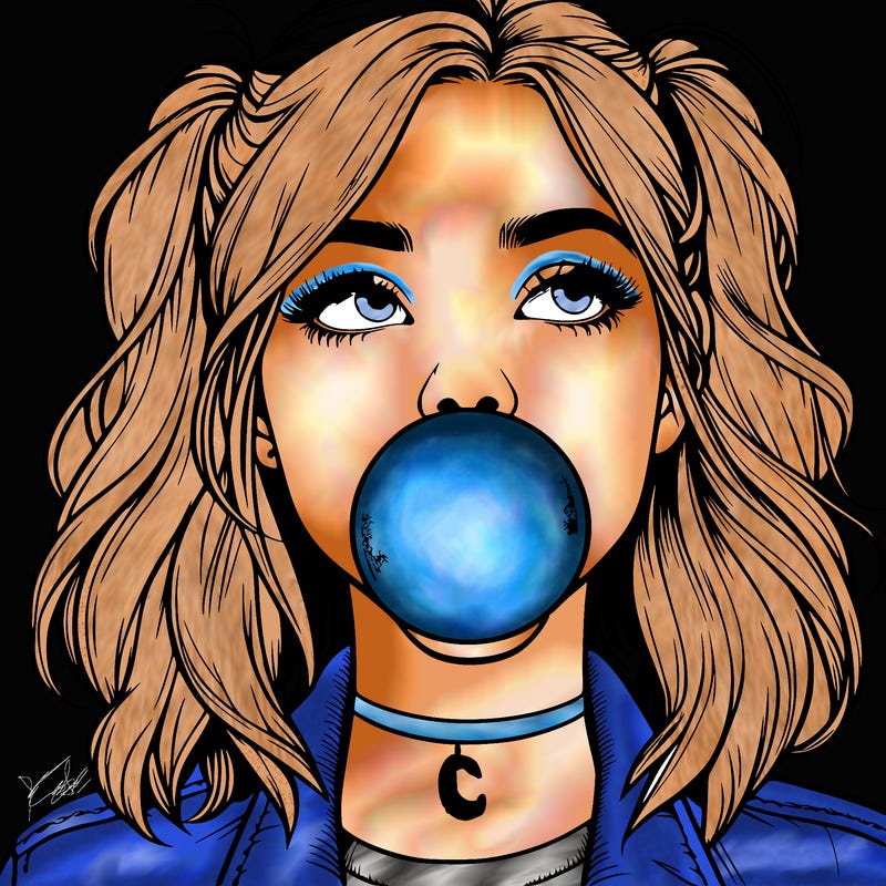 realististic girl blowing bubble -gum