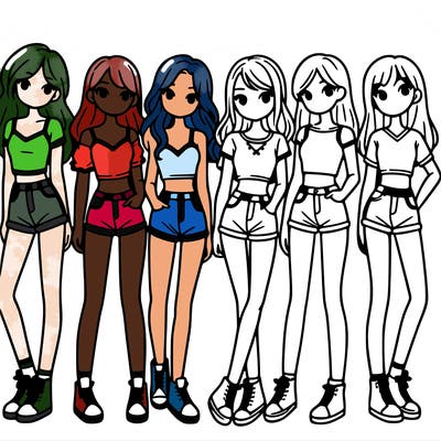 a group of girls wearing crop tops and shorts