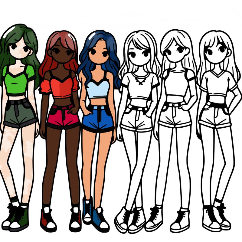 a group of girls wearing crop tops and shorts