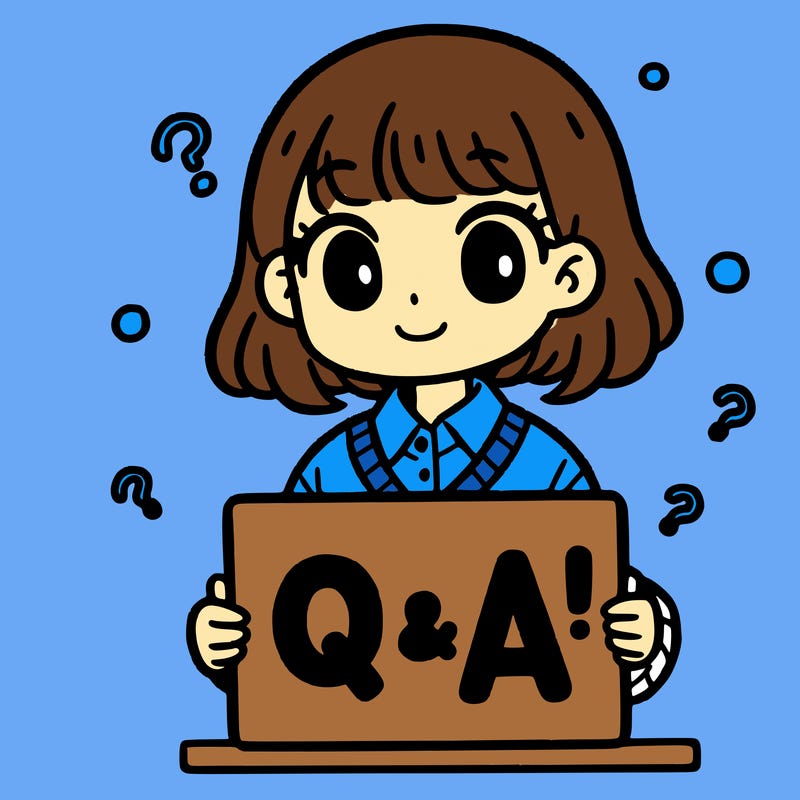 girl with short hair holding a sign that says “q&a!”