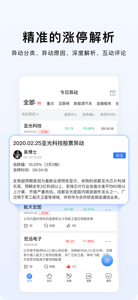 Mobile interface of the Jiuyan Gongshe app showing detailed Chinese stock market analysis and fundamental research