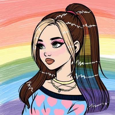 realistic girl with a high ponytail