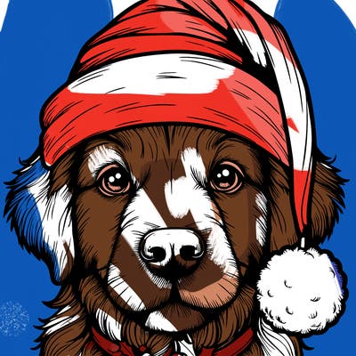 realistic dog with a christmas hat