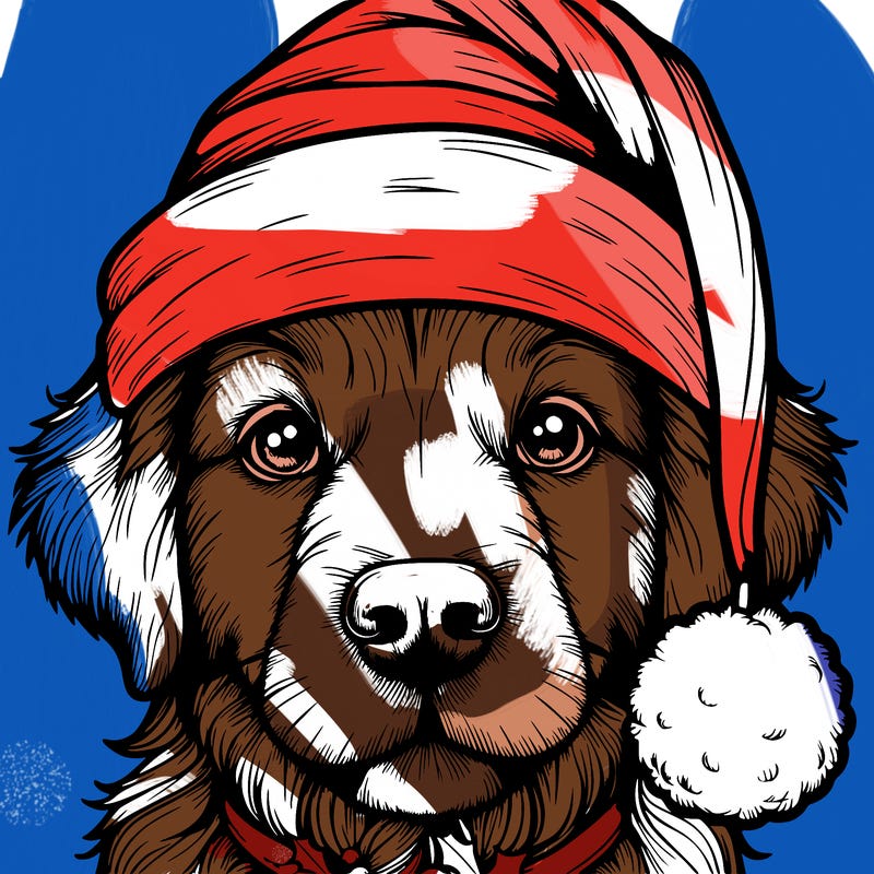 realistic dog with a christmas hat