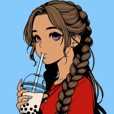 realistic girl with braided hair drinking boba