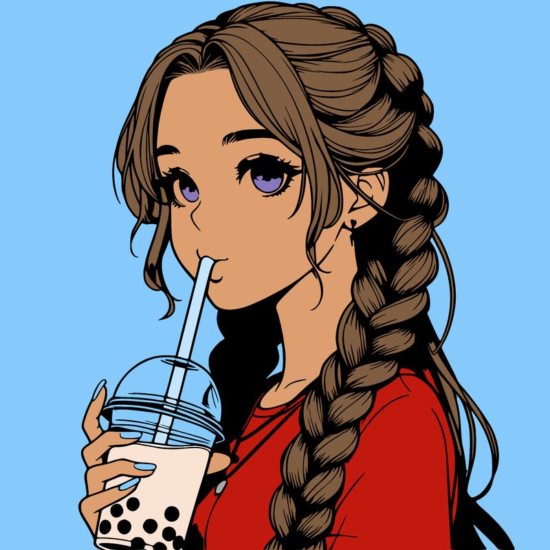 realistic girl with braided hair drinking boba