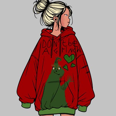 realistic girl with a oversized sweatshirt on and a bun