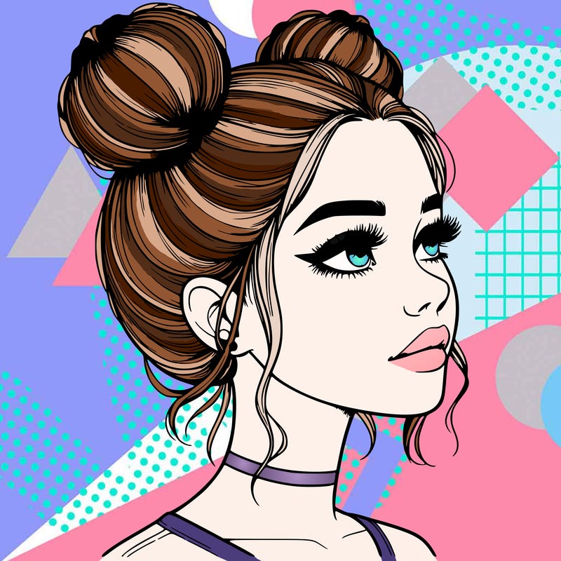 realistic girl with buns on the top of her head