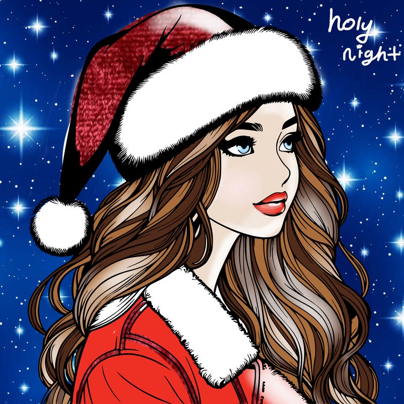 realistic girl in santa hat