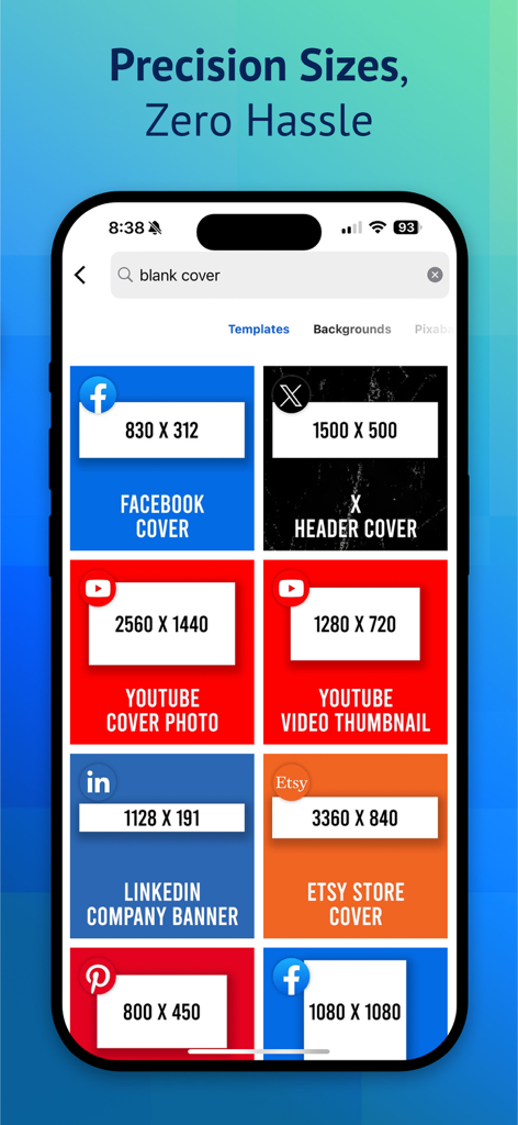 Cover Creator Pro, Cover Maker - Interface of Cover Creator Pro app displaying social media cover and banner templates with exact pixel dimensions