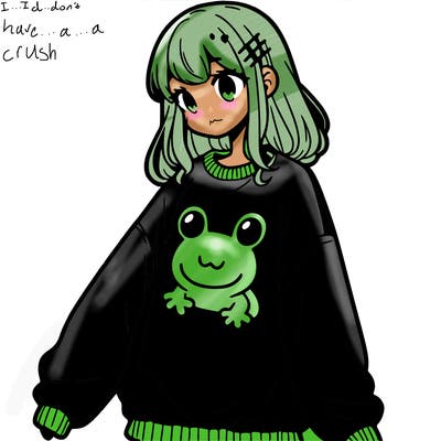 girl wearing frogging sweatshirt