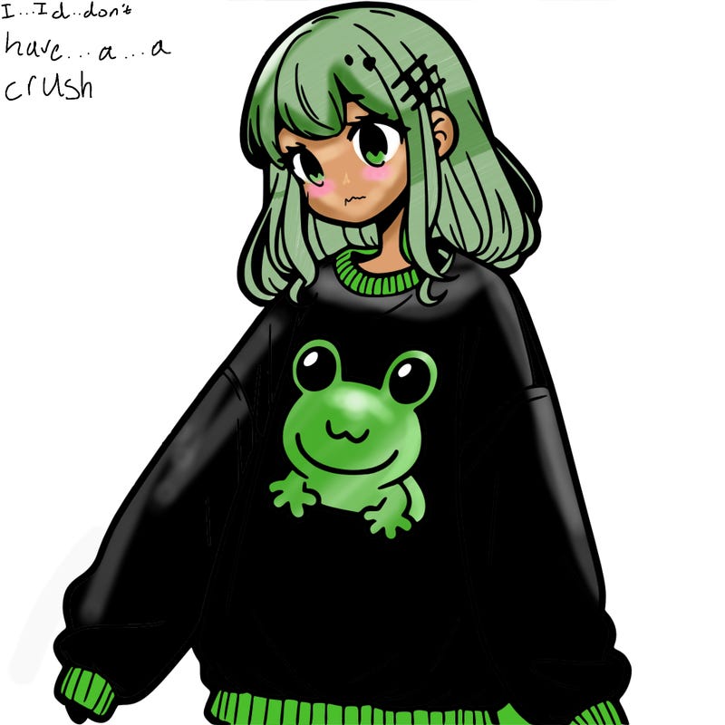 girl wearing frogging sweatshirt