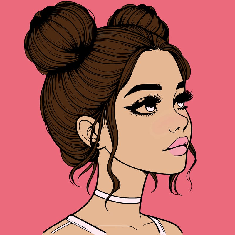 realistic girl with buns on the top of her head