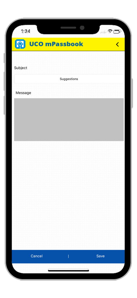 Feedback and suggestion screen in the UCO mPassbook app