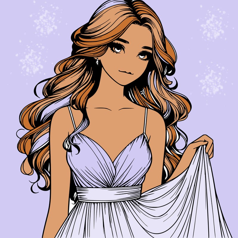 realistic girl in flowy silky prom dress