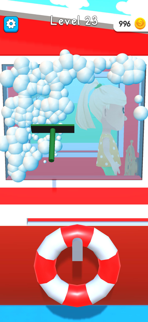 Cleaning soapy windows with a squeegee in the Hyper Boat simulation game