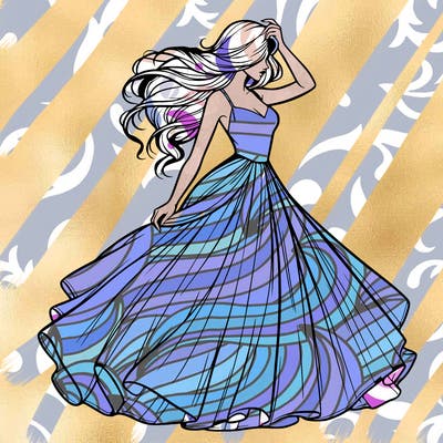realistic woman with dress flowing in the wind