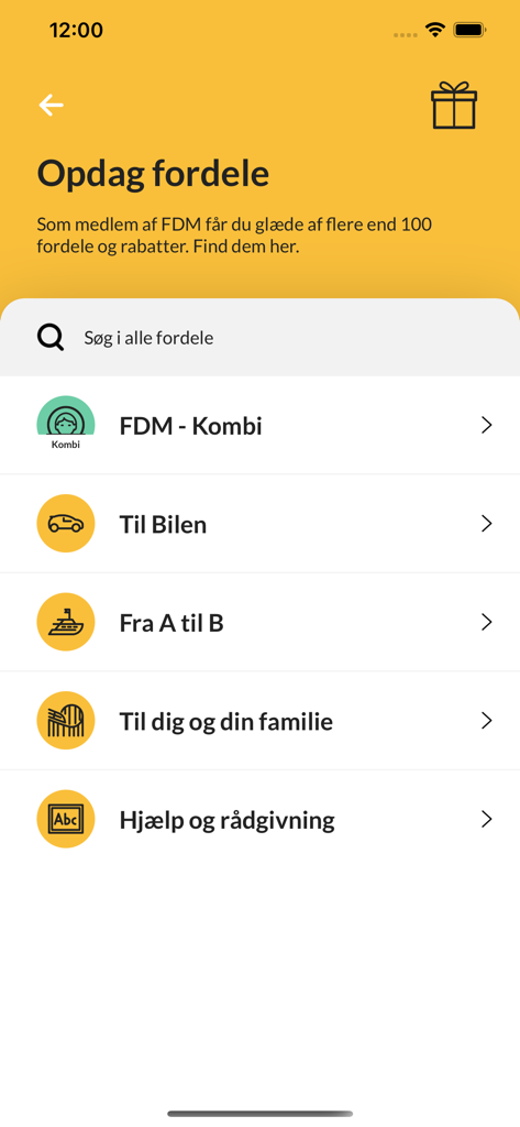 List of membership benefits categories in the Mit FDM mobile app