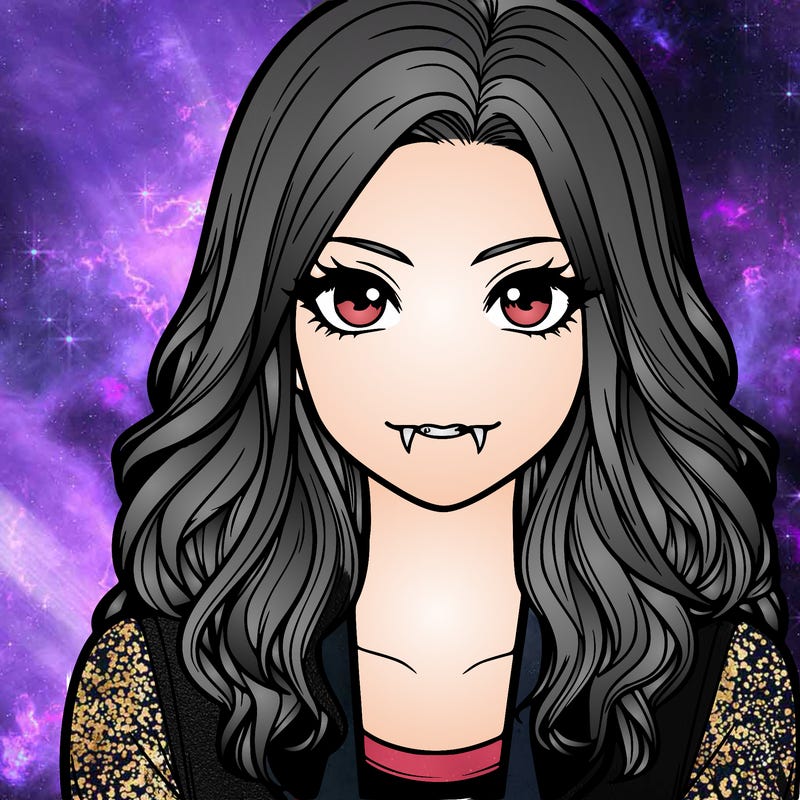 realistic teenager girl with sharp fangs