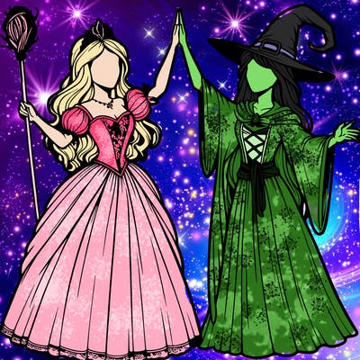 detailed realistic split of a princess and a witch